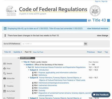 Federal NAGPRA Regulations website